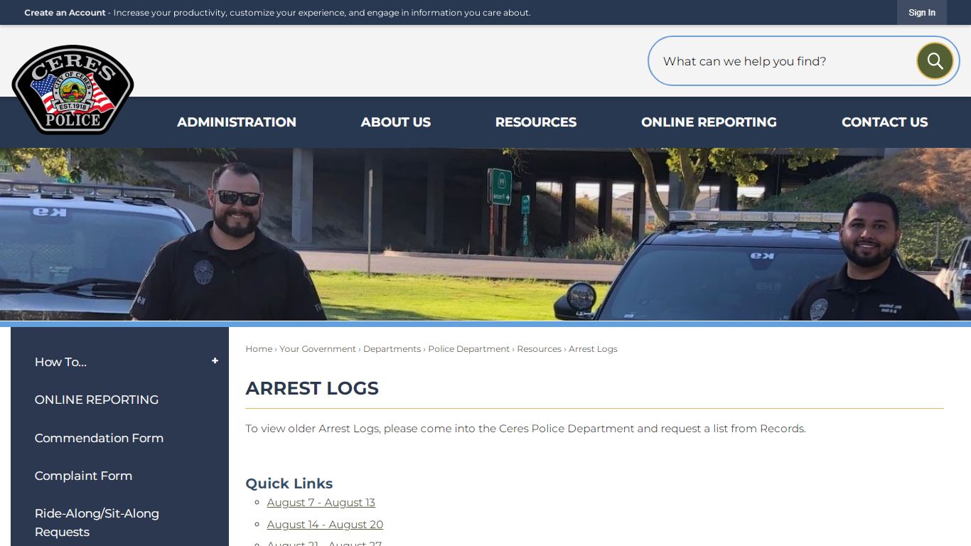 Arrest Logs | Ceres, CA