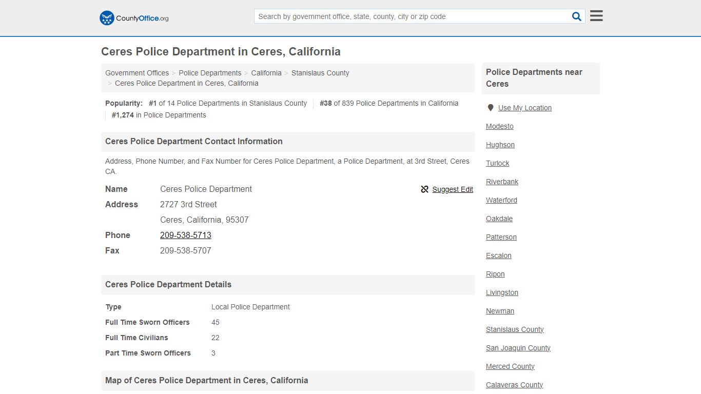 Ceres Police Department - Ceres, CA (Address, Phone, and Fax)